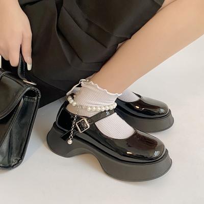 Eckige Zehen Perlen Schuhe Sommer Neue Mode All -Match Dicke Sohle Erhöhte Kleine PU Leder Schuhe Mary Jane Damen Schuhe