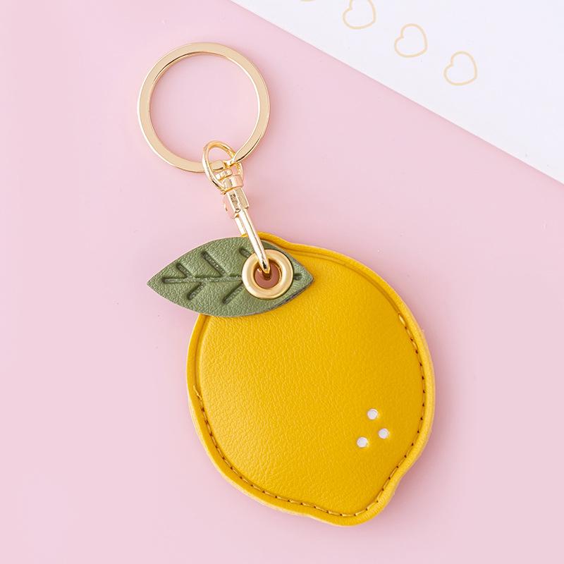 Leather Strawberry Lemon Keychain Case Holder  Women Car Key Ring Charm Bag Car Pendant Gift Anti-Lost Pet Dog Cat Collar