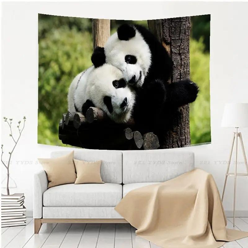 

Гобелен для гостиной в офисе, милый мультфильм «Панда», подвесная ткань, украшение для дома, гобелен 100x75cm