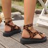 2024 Women's Sandals Summer New Leopard Print Flat Heels Platform Sandals Outdoor Casual Peep Toe Roman Sandals Sandalias Mujer