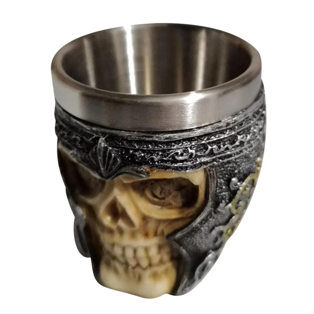 Edelstahl Totenkopf Tasse Bier Kaffee Tasse Wikinger Trinkbecher Skelett Harz Bier Tasse Halloween Geschenk Dekoration Ornament