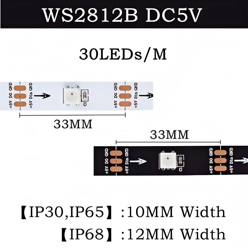 WS2812B Smart RGB LED Strip Light DC5V Individually Addressable Black White PCB IP65 IP68 Waterproof