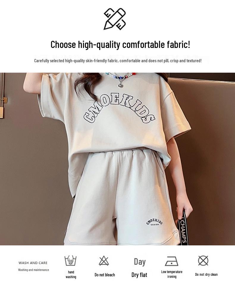 Summer 2025 Girls' Fashion Streetwear: Big Kids' Sporty Two-Piece Short-Sleeve Set