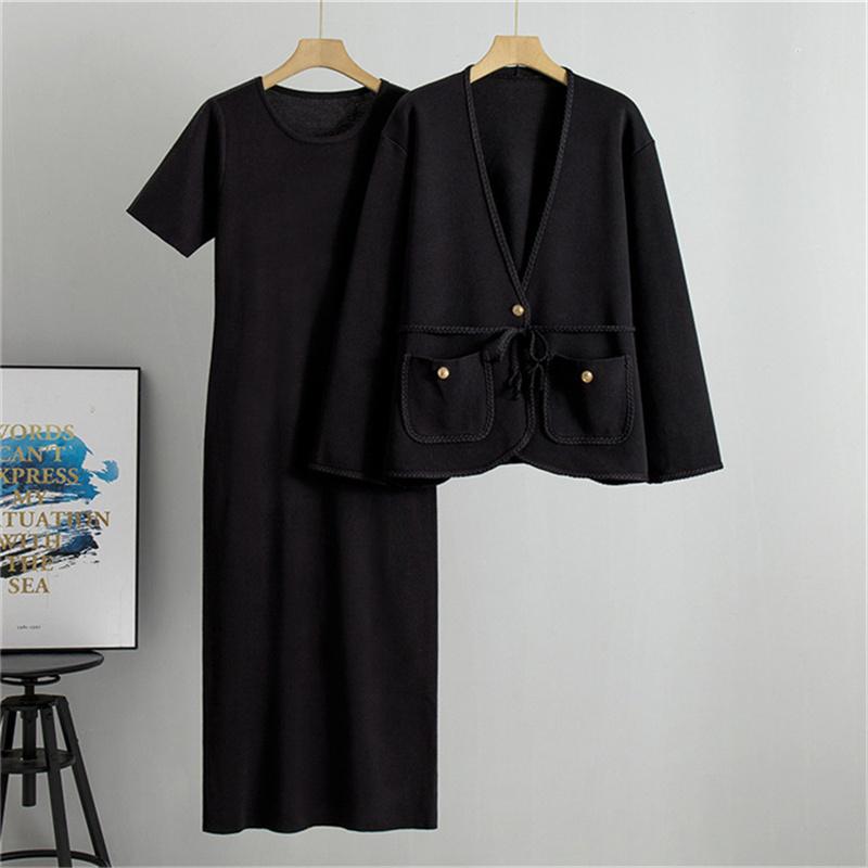 Women'S Dresses Spring And Autumn Set Casual Loose Fashion Cardigan Sweater Long Skirt Two Piece Set