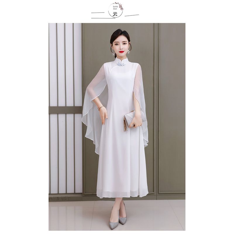 

Chinese Style Plus Size Women s Modified Chinese Red Shawl Dress Chorus Host Dance Skirt Evening Dress M-5XL White 5XL