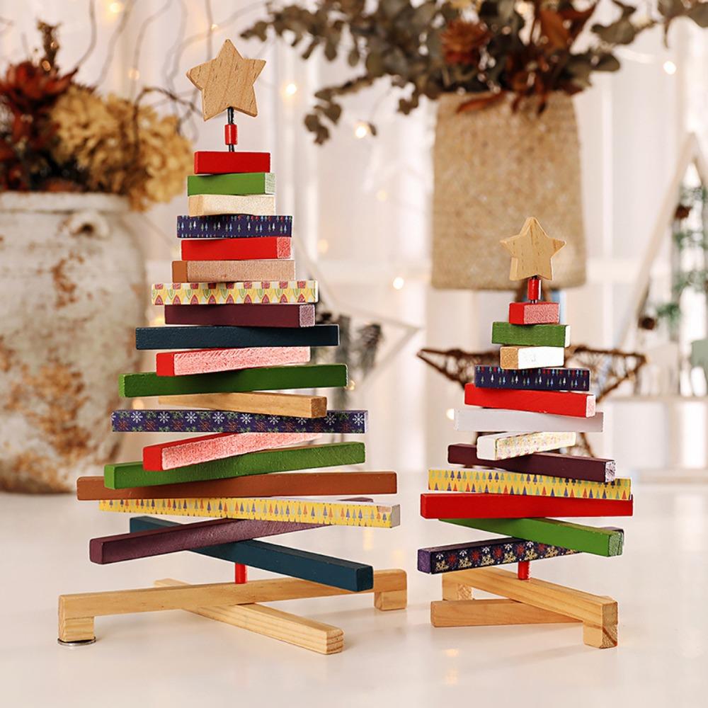 Rotatable Christmas Tree Figurine Wooden Christmas Tree Block  Shopping Mall