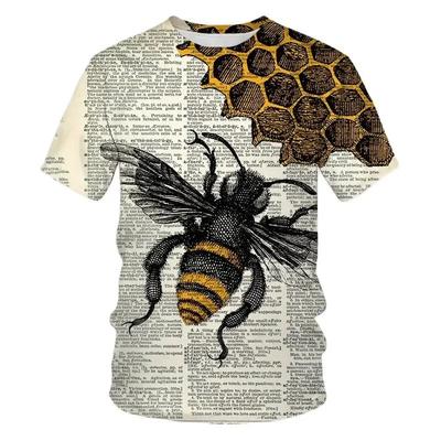 Men's Short Sleeves with Casual Bee Printing, 3D Printing Trend, Wide Array Personality, Round Neck, Short Sleeves, Summer Fashion