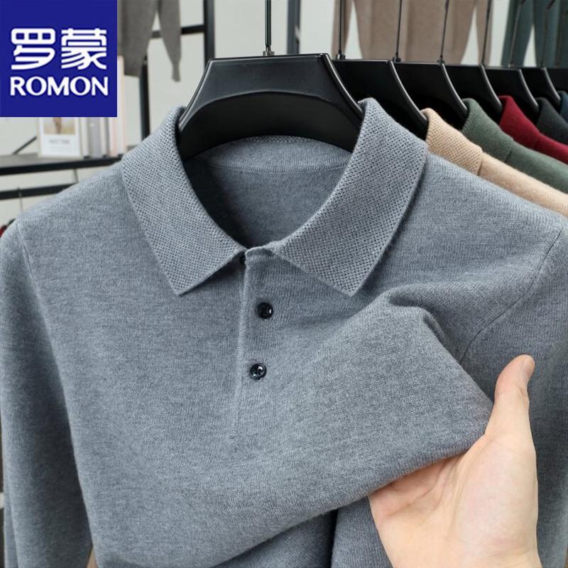 ROMON Men's Casual Long Sleeve Knit Polo Shirt