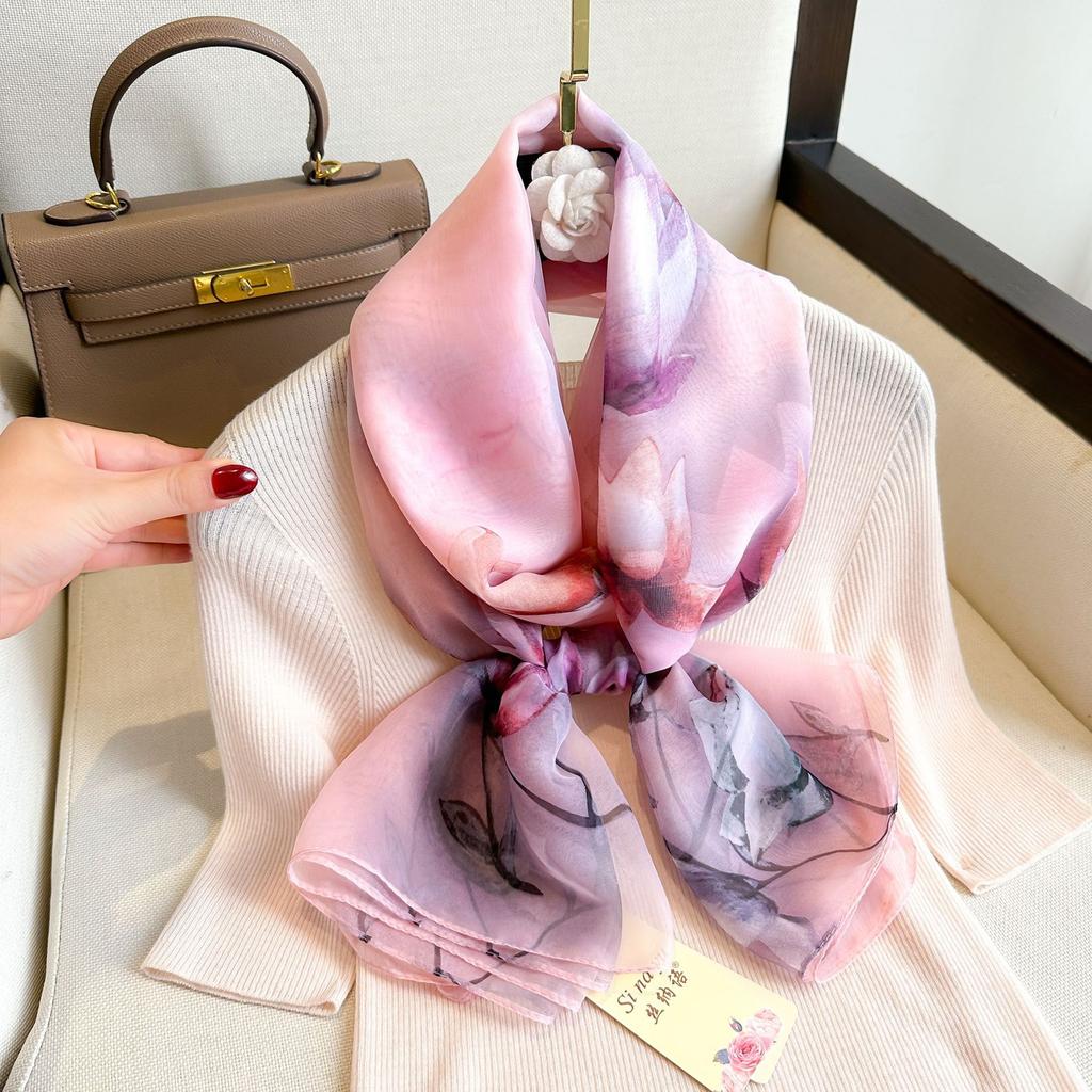 Summer Scarf Women Outdoor Sunscreen Shawl Soft Bandanna Foulard Female Floral Silk Shawl Lady High Quality Head Hijab Wrap