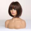 ALAN EATON Korte rette mørkebrune syntetiske parykker med smell for kvinner Bob Wig Varmebestandig Bobo frisyre Cosplay-parykker