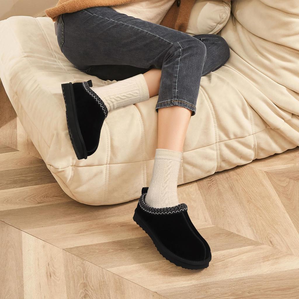 Fashion Litfun Genuine Suede Snow Boots For Women Water Resistant Fur Slides Soft Sole Ankle Boots Plush Lining Warm Cozy Home Slippers