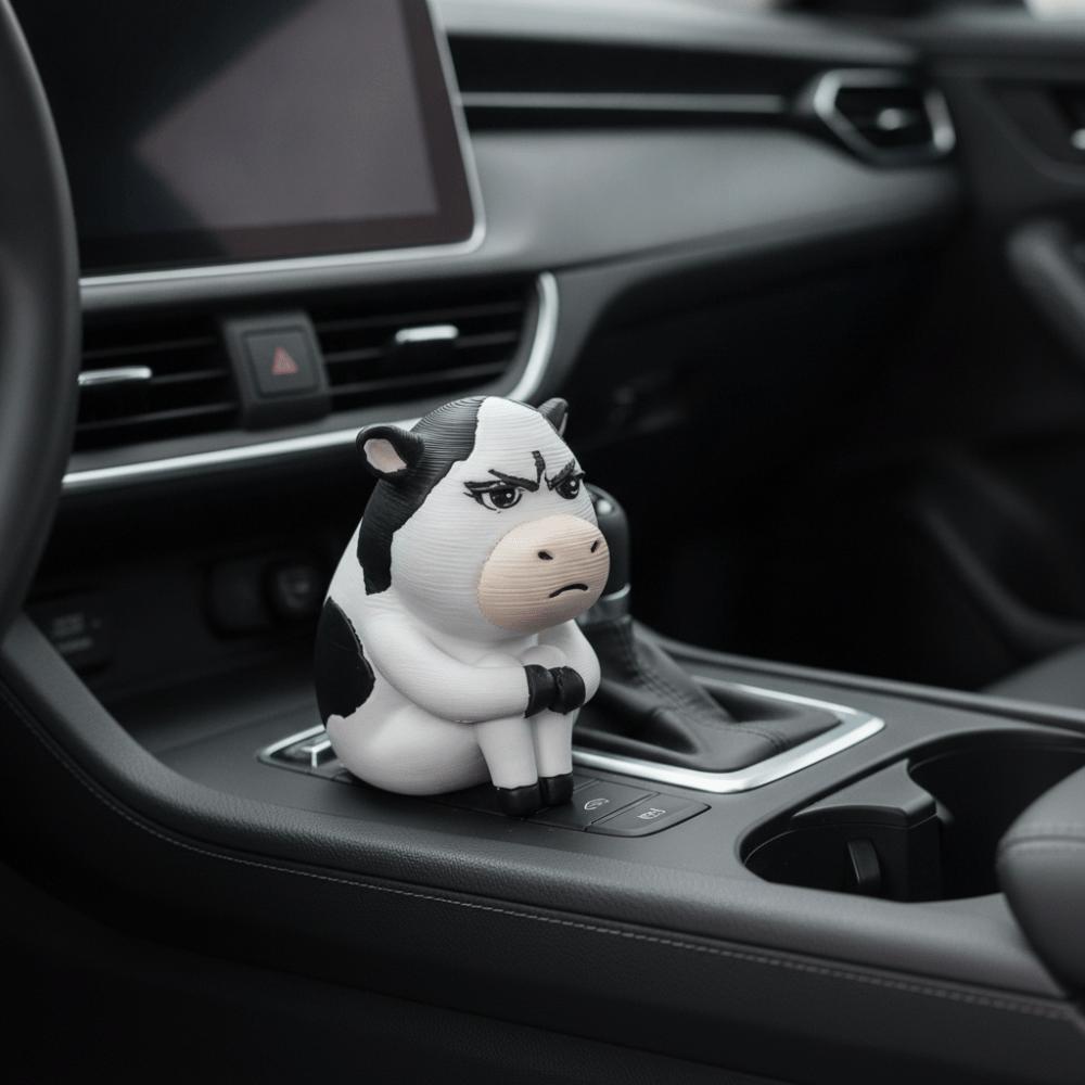 Ugly-cute Cute Cow Doll 3D Printed Car Ornament Grass Cow Figure Desktop Decor