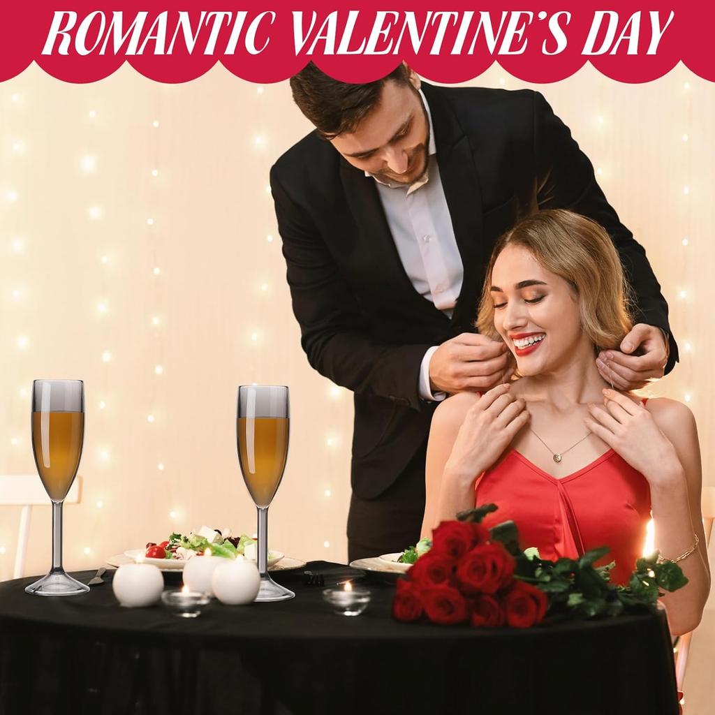 40 Pcs 6 oz Champagne Flutes Bulk, Translucent Black Acrylic High Stem Wine Glasses for Wedding, Birthday, Christmas Party