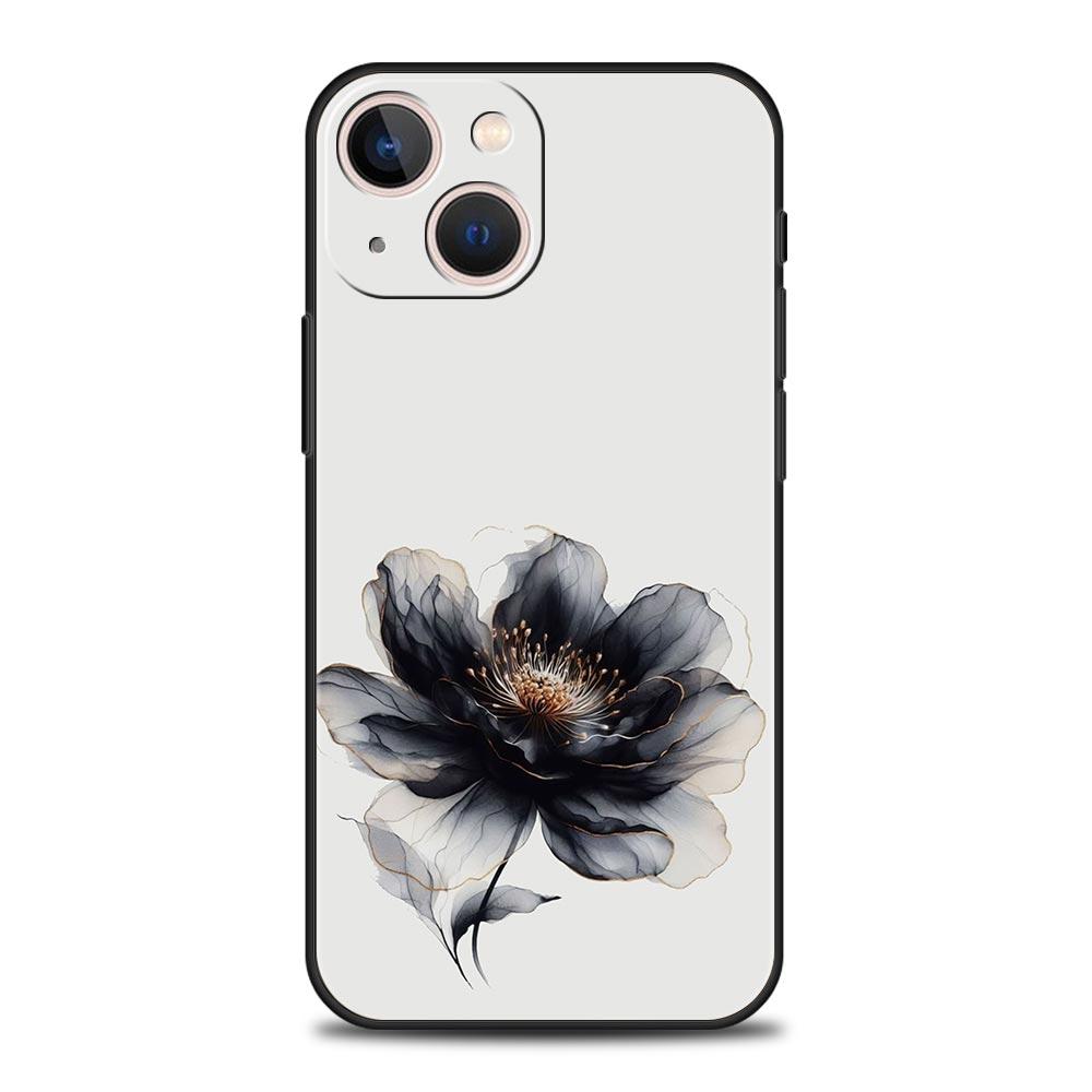 Phone Case For iPhone 17 16e 15 14 13 12 11 Pro Max SE 7 8 Plus Shell iPhone 16 Soft TPU Cover Ink Wash Painting Flower