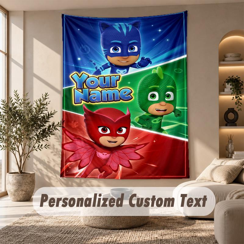 PJ Mask Tapestry, Personalized Custom Text, Wall Hanging Tapestry For Living Room Home Wall Decor