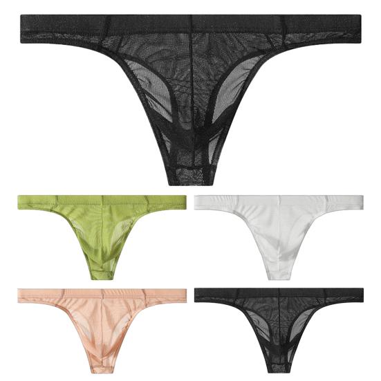 3Pcs Men Sheer Mesh Thongs Breathable Low Waist Sexy Underpants Solid Color Tight Fitting Thong Briefs for Daily Wear