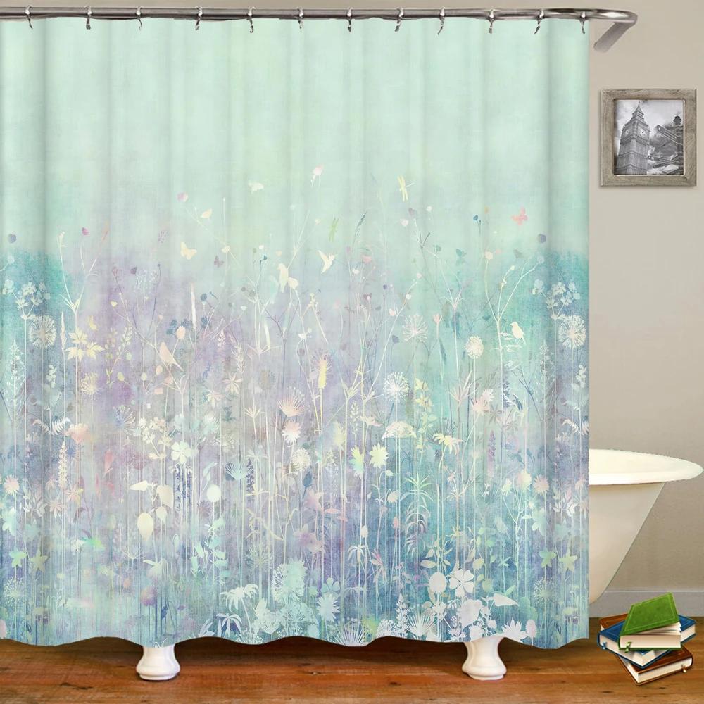 Schöner Löwenzahnblumen-Druck Duschvorhang Polyester wasserdichter Vorhang mit Haken Badezimmervorhang Heimdekoration