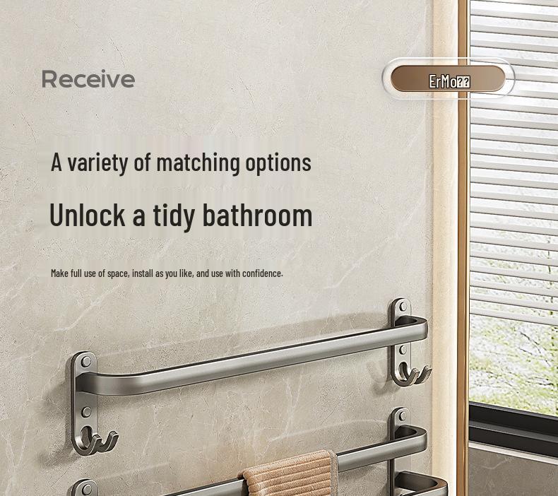 Gunmetal No-Drill Wall-Mounted Towel Rack for Bathroom Storage