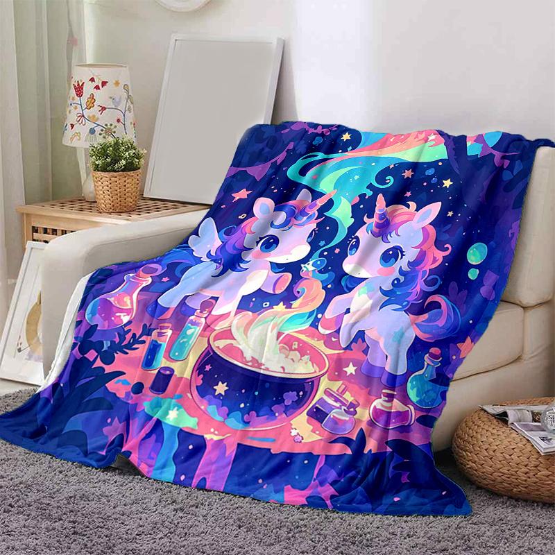 1pc Magic Potion Two Unicorns Blanket, Soft Warms, Living Room, Travel, Camping, Car Blankets, Beach