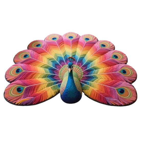 3D Peacock Pattern Plush Rug Non-Slip Backing Easy To Clean Various Sizes Living Room Rug Home Decor