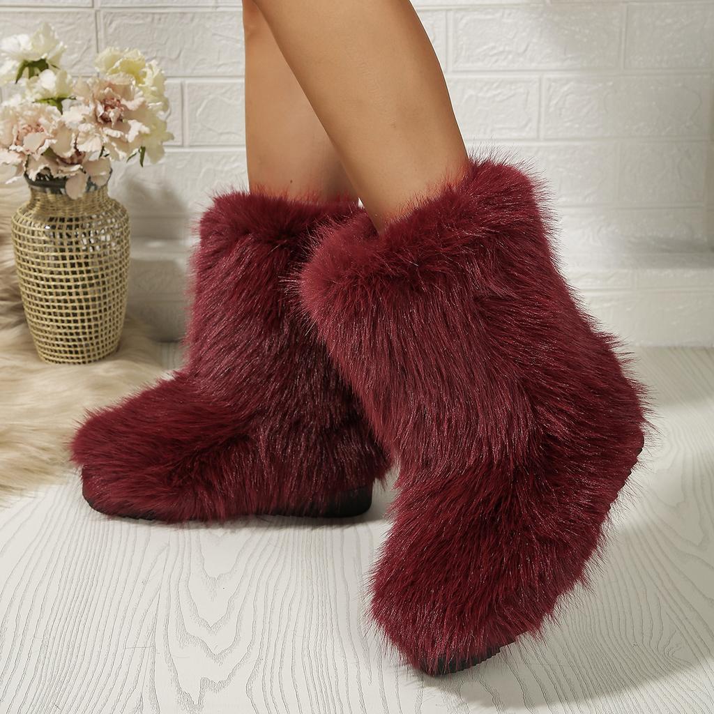 Fashion Winter Women Fluffy Faux Fox Fur Boots Woman Plush Warm Snow Boots Luxury Footwear Girls Furry Fur Bottes Fashion Winter Shoe