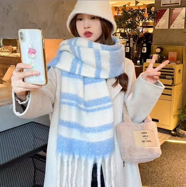 Dámský kostkovaný šátek v korejském stylu - Módní, Všestranný, Zesílený pletený nákrčník