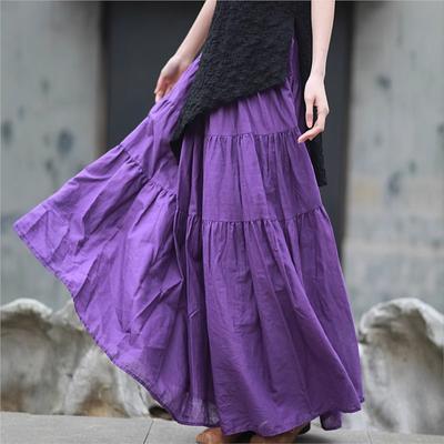 Women Vintage Skirts Elastic Waist Solid Color Soft Cloths Autumn Casual Patchwork Skirts