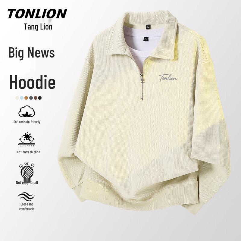 TonLion Men s Waffle Knit Polo Sweatshirt 3XL