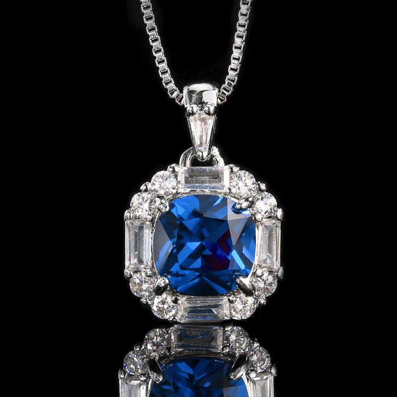Jewelry Copper Bottom Gold-Plated Simulation Blue Pointed Crystal Fat Square Simple Style Jewelry Set Female 8 * 8