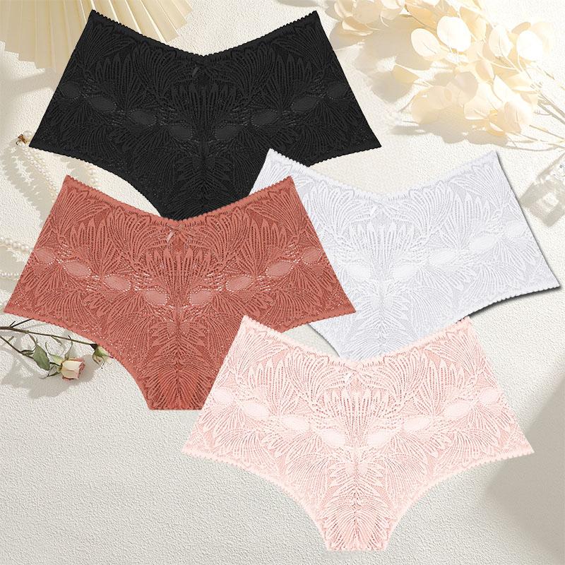 4PCS/Set Lace Panties for Women Floral Hollow Out Cheekie Style Sexy Underwear Female Intimates Lingerie Finetoo Design Panties