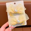 Kids Pearl Bow Hair Clips, Pink 3D Rabbit Ears Barrettes, Cute Bubble Gauze Hair Accessories for Little Girls.
