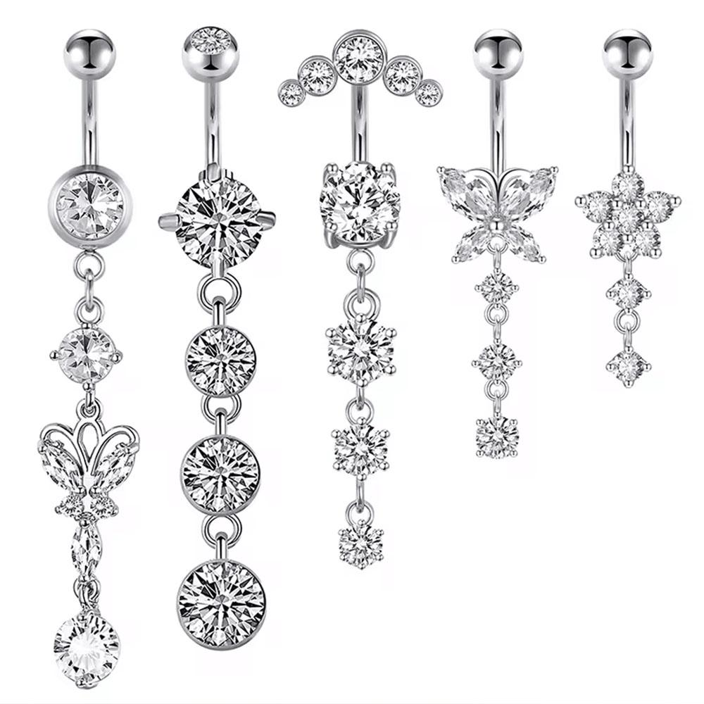 Sommerfugl hjerteformede navle ringsett rustfritt stål CZ mageringer Piercing Ombligo 14G rosa sirkon navlepiercinger