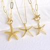 FLOLA Large Gold Plated Starfish Necklaces for Women Copper Paperclip Chain Necklaces Simple Jewelry Gifts  Nkeb229