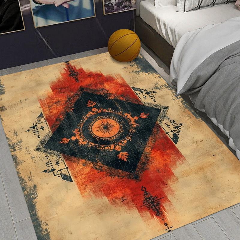 

Bohemian Distressed Medallion Rug Rustic Tribal Doormat NonSlip Easy Clean Artistic Carpet for Living Room Bedroom Pet Friendly 40X60cm