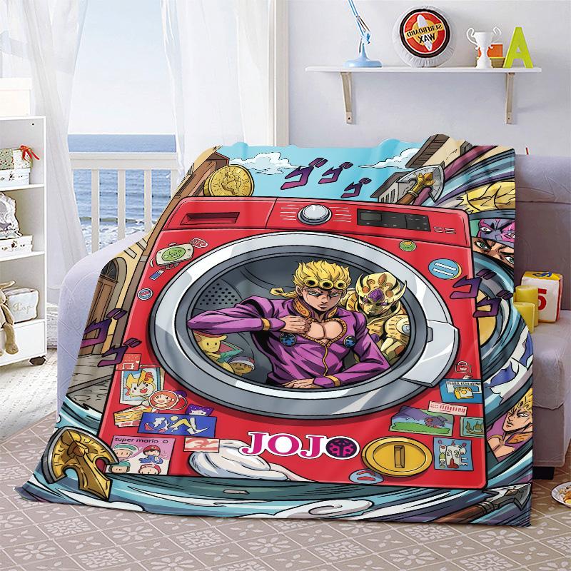JoJo Anime Decorative Flannel Blanket Soft Warm Throw Cozy Blanket for Sofa Bed Home Decor -QJY