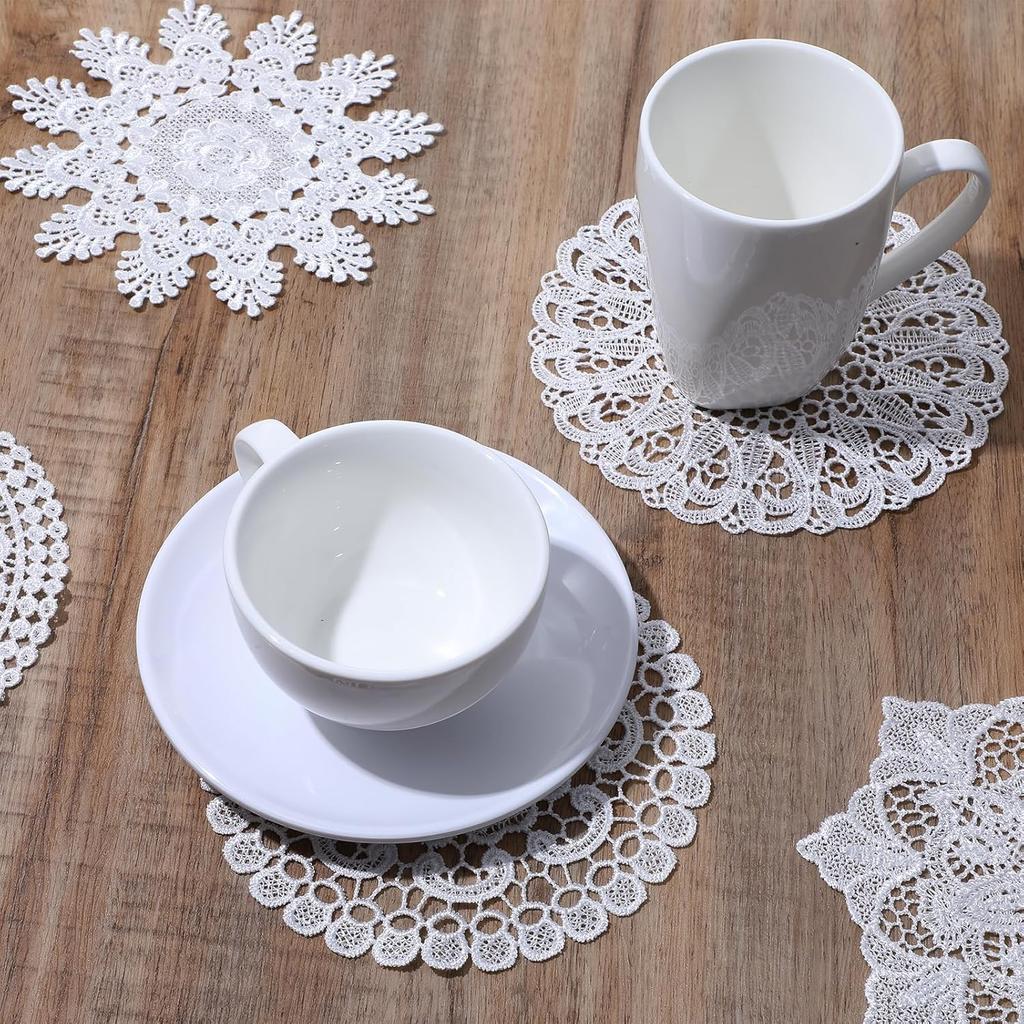 6PCS White Vintage Crochet Doilies, 6 Inch Round Lace Placemats Doilies Handmade Coasters Rustic Table Doilies Decors for Tables Kitchen Dining Room