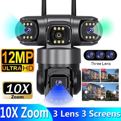 LS VISION 3 objektīva WiFi kamera Viedā drošības aizsardzība Mājas novērošanas kameras Āra kamera Zewnetrzna 12MP HD nakts redzamība ūdensizturīgs