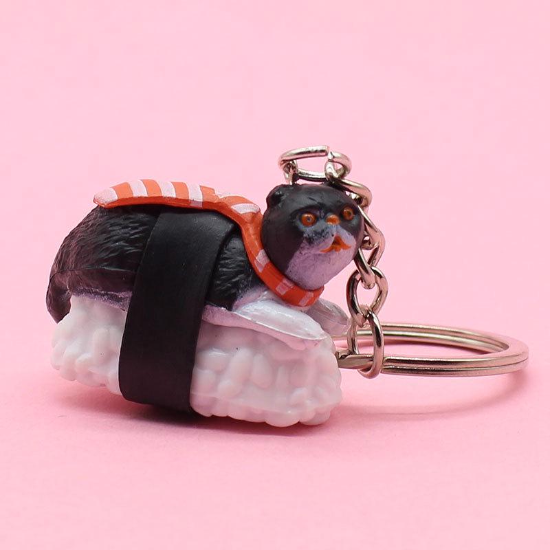 Cartoon Sushi Cat Keychain - Cute Kitten Pendant for Bags and Cars
