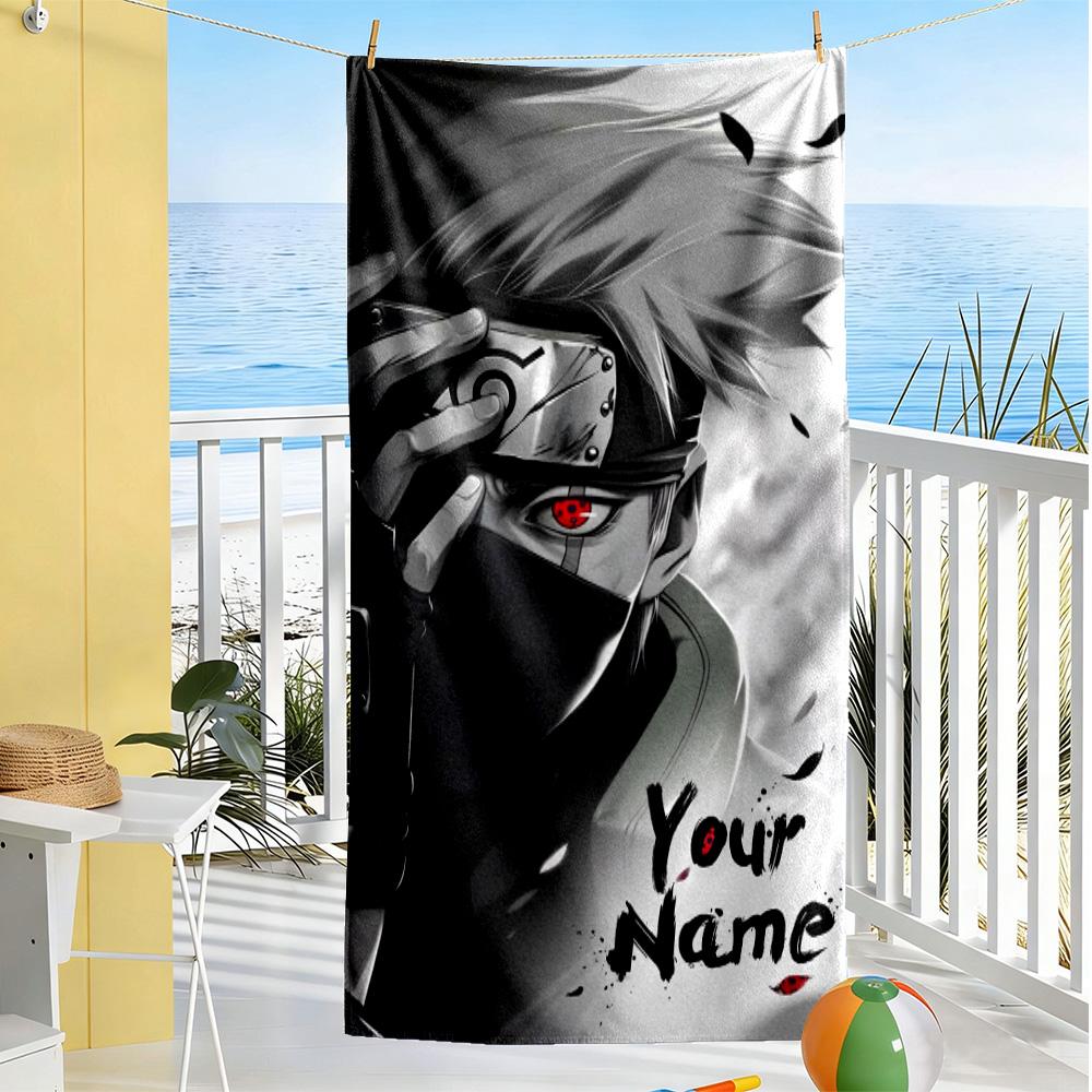 Naruto Character Personalized Text Beach Towel Soft Durable Quick-Dry Ideal for Travel Outdoor Swim Pool Yoga Surf Camping Hiking Gym Gift Holiday