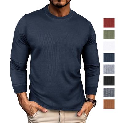 Herren-Pullover, T-Shirt, Waffelmuster, lange Ärmel, Rundhalsausschnitt, bequemes Basic-Unterhemd, lockere Passform, lässige warme Kleidung