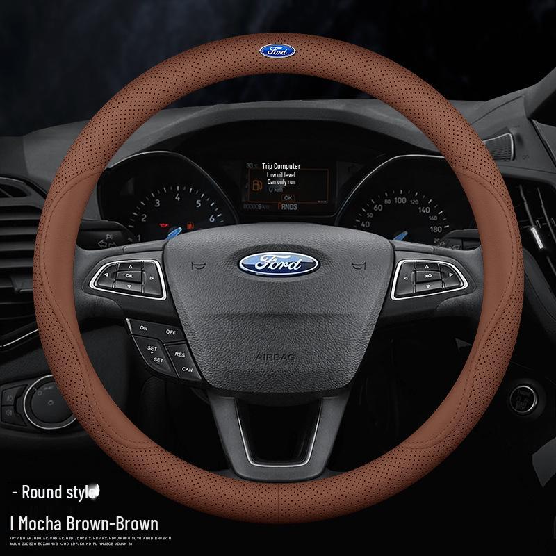 Ford Steering Wheel Cover: Genuine Leather for Mondeo, Edge, Kuga, Focus, Fiesta, Explorer, Mustang