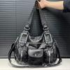 Women's Fashion Y2K Hot Girl Motorcycle Bag Old Lychee Pattern Multi-Pocket Shoulder Crossbody Bag