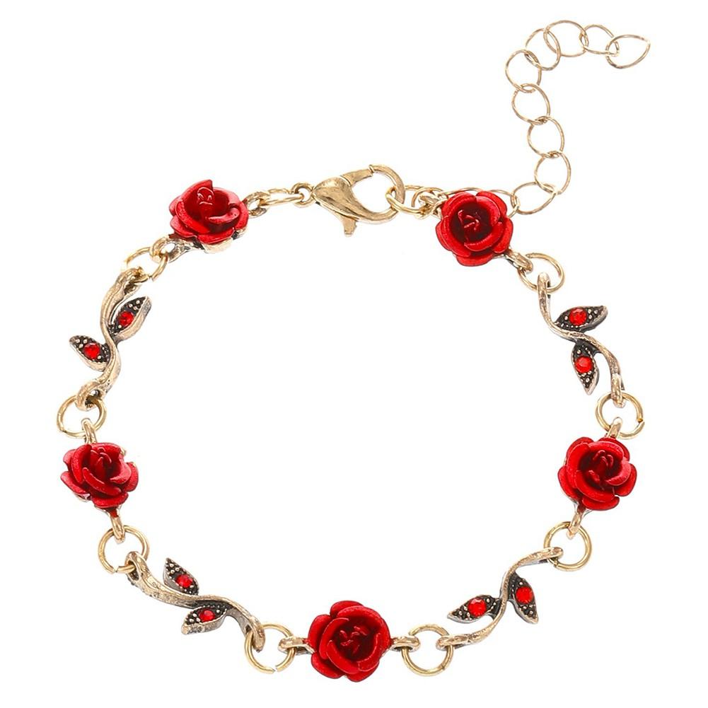 Exquisites Damen Schmuckset mit Retro-Rosen Armband, Ohrringen und Halskette