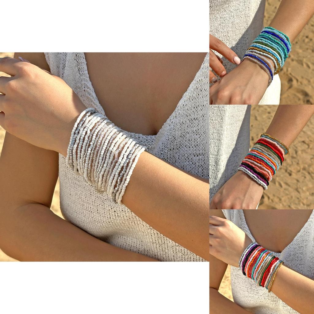 Bohemian Resort Style Crystal Beaded Bracelet Set With Electroplated Finish For Couples Gift