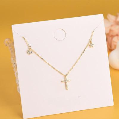 S925 Sterling Silver Korean Diamond Cross & Star Tassel Necklace, Niche Clavicle Design