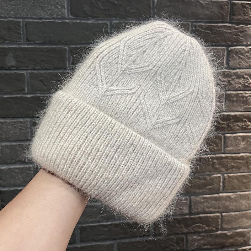 Fashion commuter style men and women warm eversion jacquard thickened wool hat outdoor angora rabbit hair cold hat