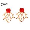 Party Wear Jewelry Faux Red Coral Drop Earrings And Necklace