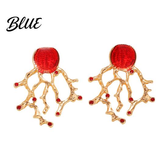 Party Wear Jewelry Faux Red Coral Drop Earrings And Necklace
