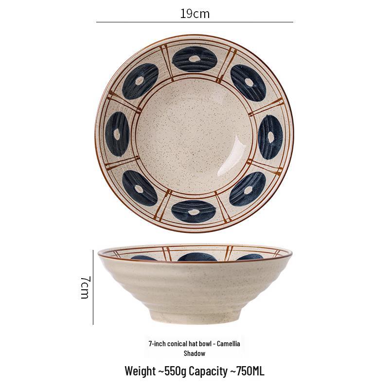 ZISIZ Japanese Ceramic Copper Flower Ramen Bowl (7.5-inch, Set of 2)