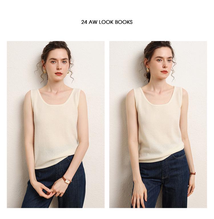 Women's Cashmere Knit U-Neck Vest - Autumn/Winter Style, Wide Shoulder Strappy Base Layer, Versatile and Simple.